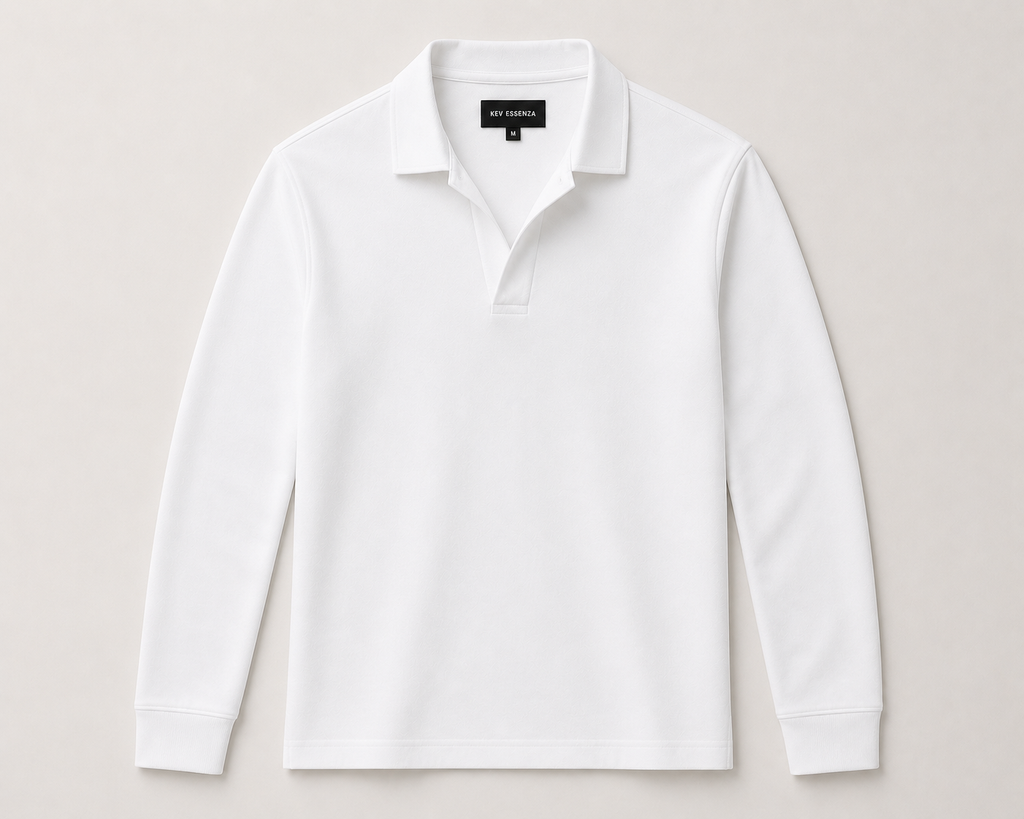 Polo Texturizado Manga Larga Blanco