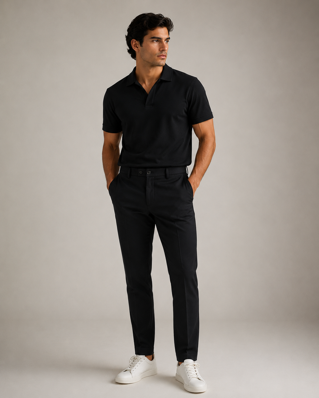 Polo Texturizado Manga Corta Negro